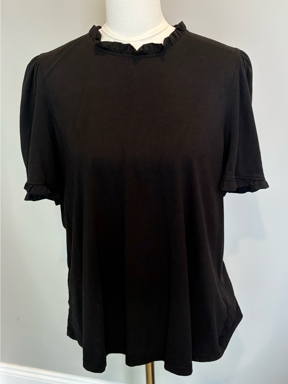 Boden Black Ruffle Neck Puff Sleeve Knit Top US 16/18 UK 20